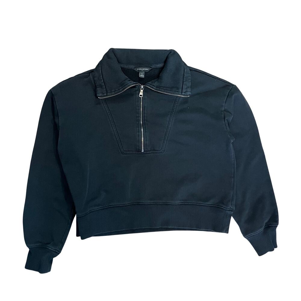 Banana Republic Cropped Zip-Up Hoodie S Black Collared Cotton Blend Y2K
